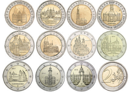 Allemagne 11 x 2 Euro 2006 - 2016 bfr. Série Monuments Länder Mzz. Histoire Élections