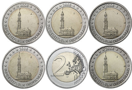 Allemagne 2 Euro 2008 Hambourg Michel - Série complète A D F G J