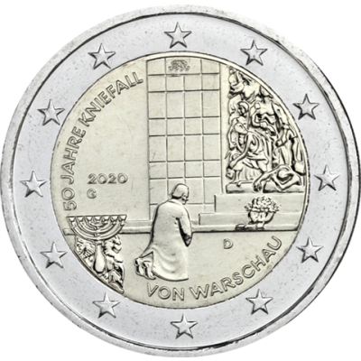 Allemagne 2 euros 2020 Varsovie Génuflexion - Marque d'atelier G