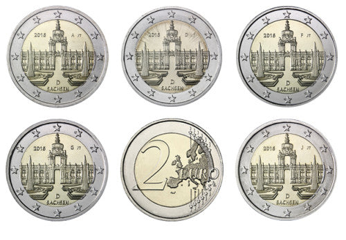 Allemagne 5 x 2 Euro 2016 - Dresde Zwinger - Marques d'atelier ADFGJ