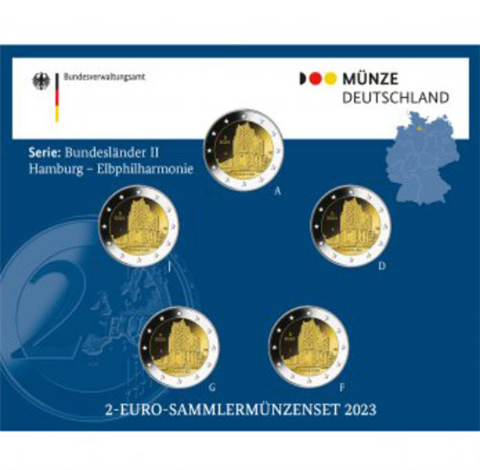 Allemagne 5 x 2 Euro 2023 Elbphilharmonie Hambourg Mzz A – J