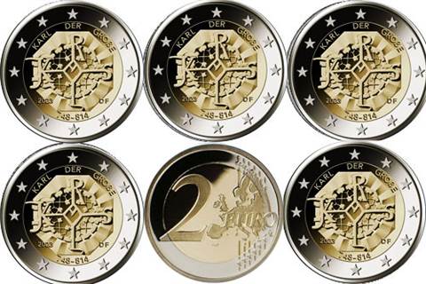 Allemagne 5 x 2 Euro 2023 Charlemagne PP Série complète Monnaies A – J