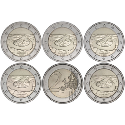 Allemagne 5 x 2 Euro 2025 Sarre - Boucle de la Sarre Mzz. ADFGJ
