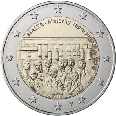 Pièce de 2 euros de Malte, émission courante 2012. Système de vote majoritaire, avec marque et certificat.