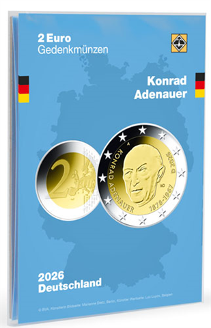 Carte de pièce (374372) pour la pièce commémorative allemande de 2 euros 2026 (Konrad Adenauer)