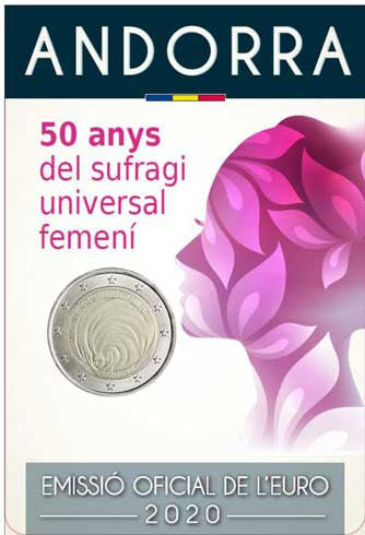 Andorre 2 Euro 2020 CoinCard - Suffrage féminin