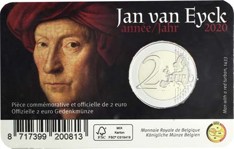 Belgique 2 Euro 2020 Carte de pièces Jan van Eyck