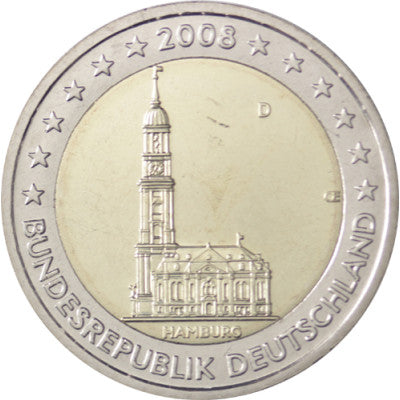 Allemagne 2 euros 2008 Hambourg Michel - Marque d'atelier D