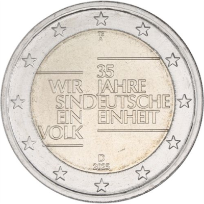 Allemagne 2 euros 2025 Unité allemande Marque d'atelier A