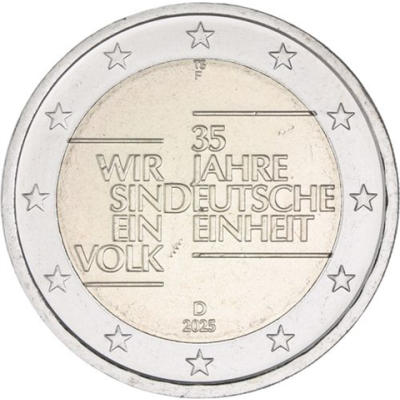 Allemagne 2 euros 2025 Unité allemande Marque d'atelier F