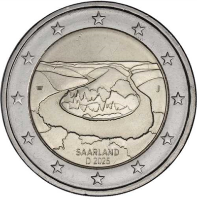 Allemagne Pièce de 2 euros 2025 « Sarre – Boucle de la Sarre » Marque d'atelier J