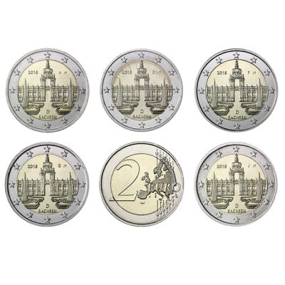 Allemagne 5 x 2 Euro 2016 - Dresde Zwinger - Marques d'atelier ADFGJ
