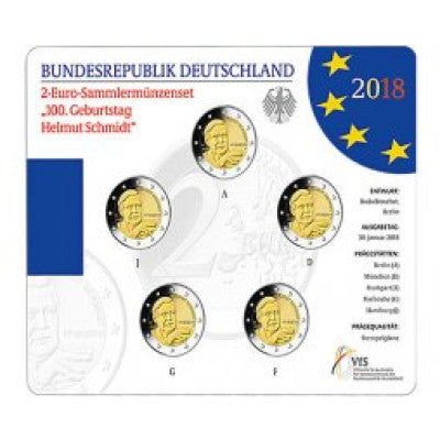 Allemagne 5 x 2 euros 2018 État neuf - Helmut Schmidt sous pochette