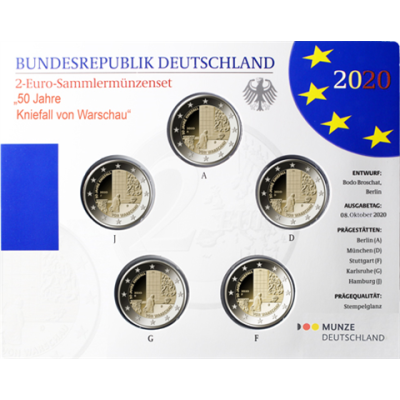 Allemagne 5 x 2 euros 2020, état neuf - Varsovie, sous pochette