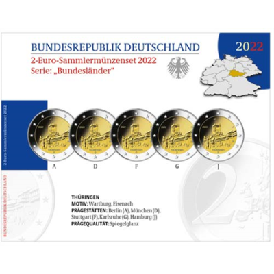 Allemagne 5 x 2 Euro 2022 PP – Wartburg Eisenach dans le dossier