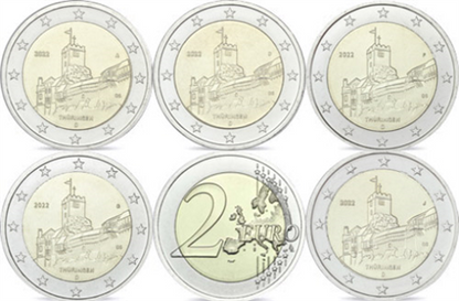 Allemagne 5 x 2 Euro 2022 – Wartburg Eisenach – Marque d'atelier ADFGJ