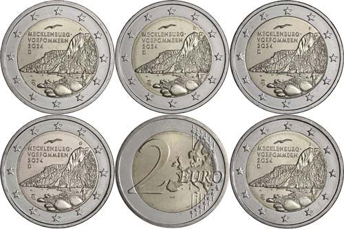 Allemagne 5 x 2 Euro 2024 Königsstuhl Mecklembourg-Poméranie-Occidentale - ADFGJ