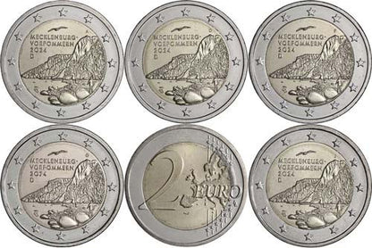 Allemagne 5 x 2 Euro 2024 Königsstuhl Mecklembourg-Poméranie-Occidentale - ADFGJ