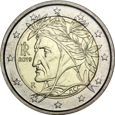 Italie 2 Euro 2019 Portrait de Dante Alighieri par Raphaël