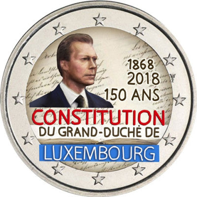 Luxembourg 2 Euro 2018 bfr. 150 ans de la Constitution en couleurs