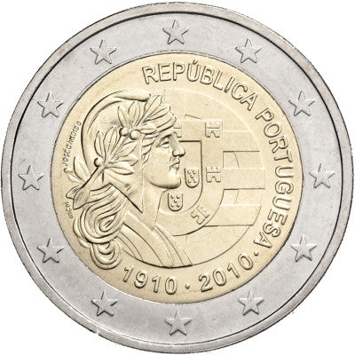 Portugal 2 euros 2010 non circulé, commémorant le centenaire de la République du Portugal