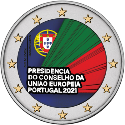 Portugal 2 Euro 2021 bfr. Présidence du Conseil de l'UE en couleur