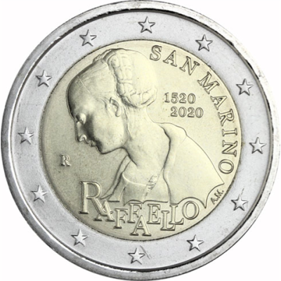 Carte commémorative de 2 euros de Saint-Marin (2020) commémorant le 500e anniversaire de la mort de Raphaël