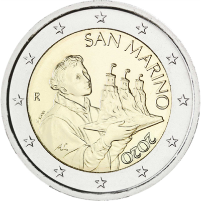 Pièce de 2 euros en circulation à Saint-Marin